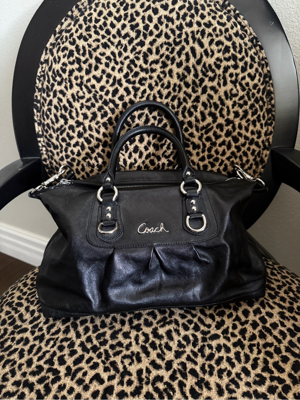 Coach Ashley Black Leather Satchel Handbag